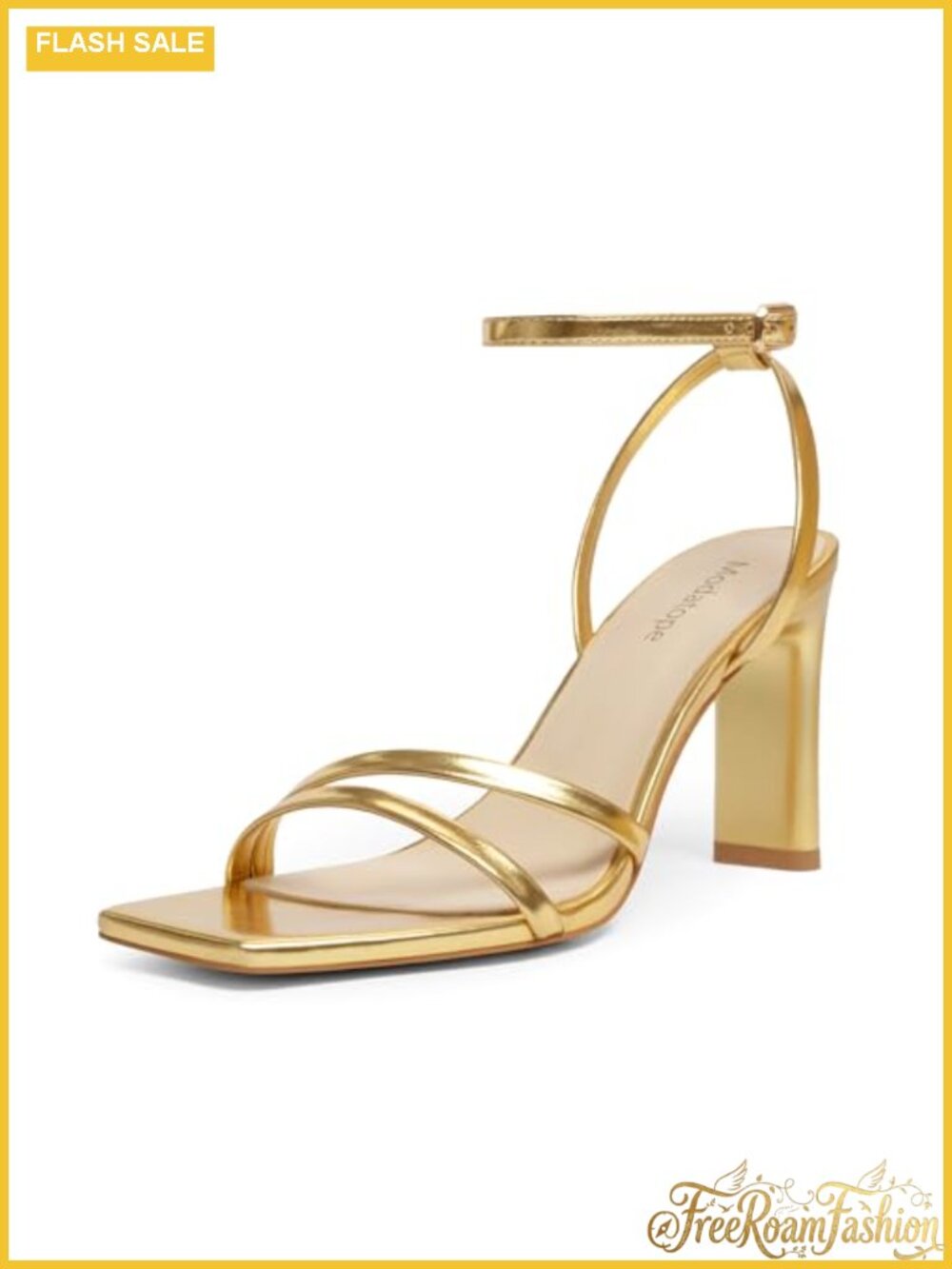 Womens Square Open Toe Chunky High Heel Strappy Ankle Strap Sandals